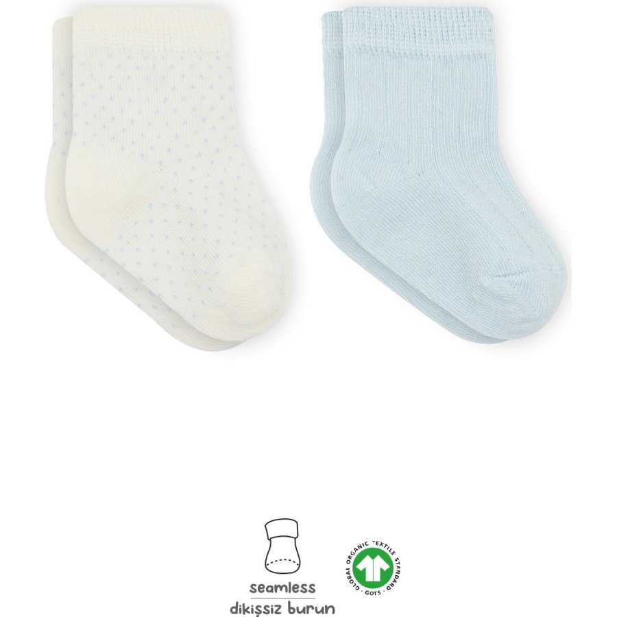 Bistyle Organik Puan Derby Penye Soket Çorap, Mavi, Ekru, 2'li