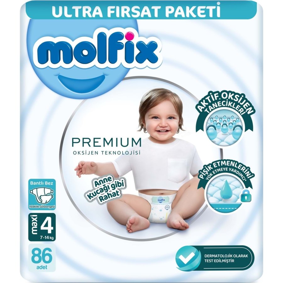 Molfix Premium Bebek Bezi Ultra Fırsat Paketi 4 Beden 7-14 Kg 86 Adet