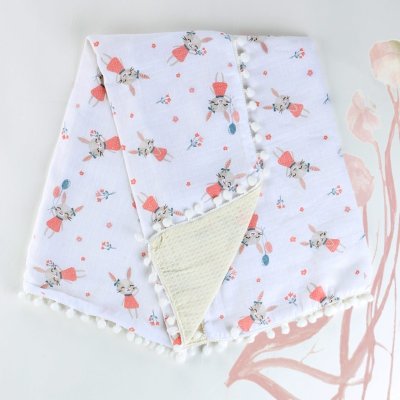 Sebi Bebe Ponponlu Çift Katlı Müslin Bebek Battaniye