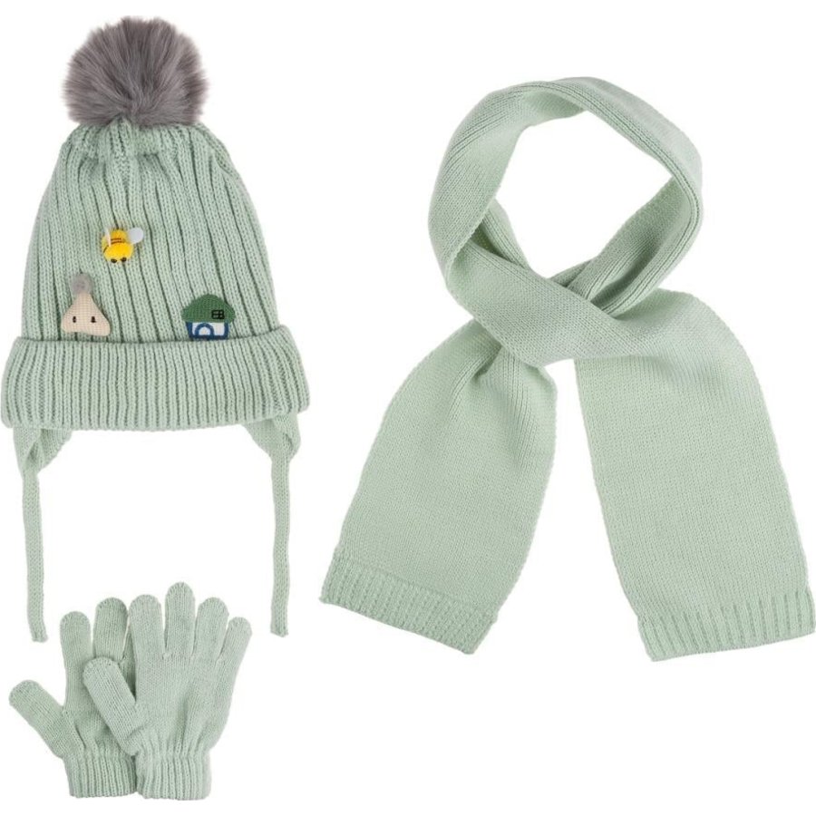 Kitti Bebe Kız Atkı Bere Eldiven Takım (1-4 Yaş) K24160-03 Mint