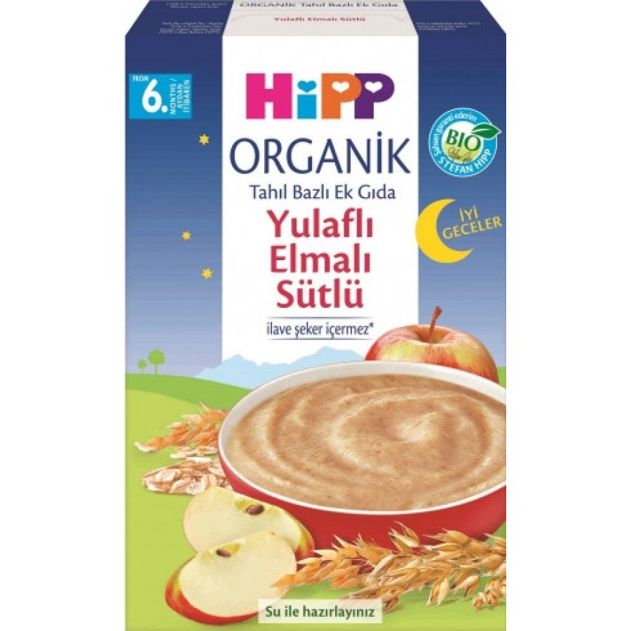 Hipp Organik İyi Geceler Sütlü Yulaflı Elmalı Tahıl Bazlı Ek Gıda, 250 g