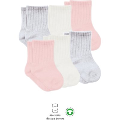 Bistyle Basic Penye Düz Soket Çorap, Pembe, Ekru, 6'lı