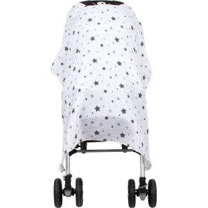 Sevi Bebe Müslin Bebek Arabası Örtüsü, Gri, Yıldız Yağmuru