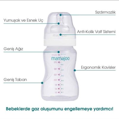 Mamajoo Silver Biberon 250 ml ve Anti Kolik Biberon Emziği No: 2