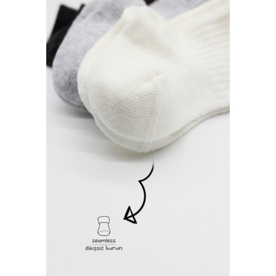 Bistyle Basic Penye Düz Soket Çorap, Ekru, Gri, Siyah, 6'lı