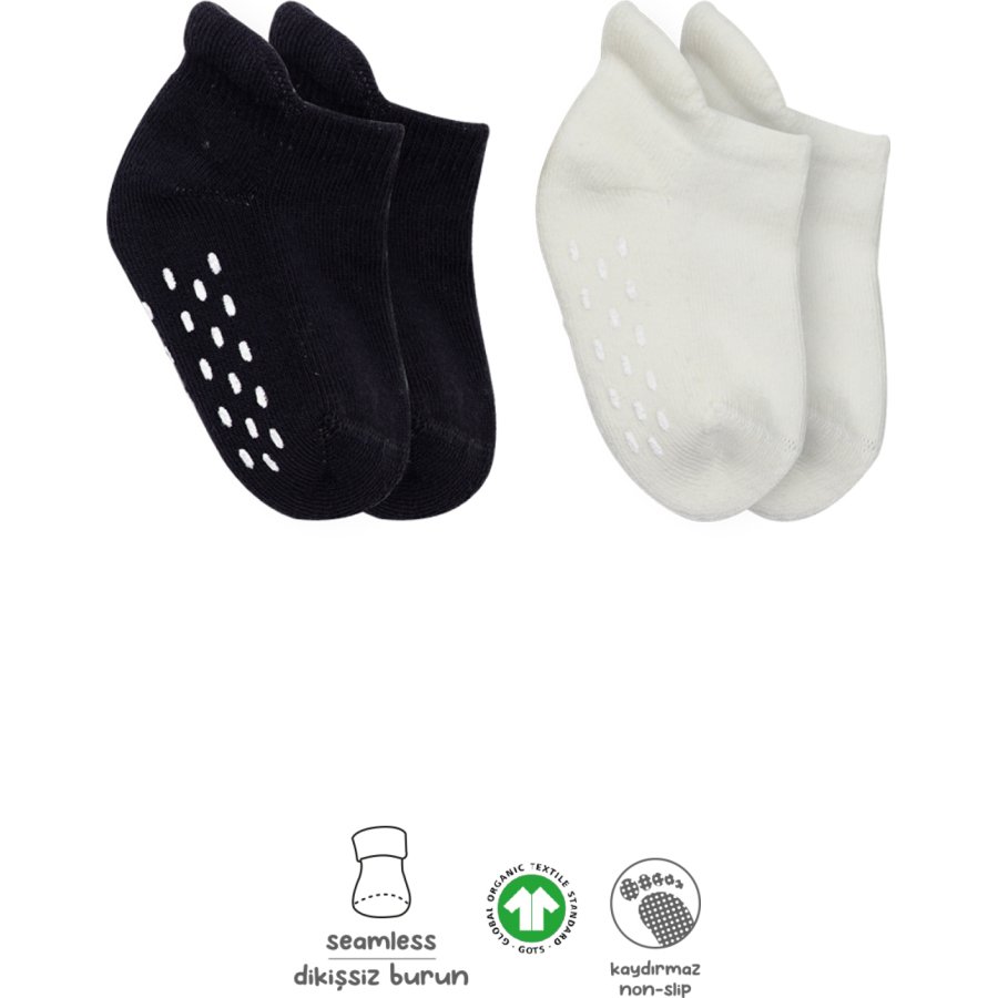 Bistyle 2'Li Altı Havlu Sneakers Kaymaz Çorap 20501 Siyah Ekru