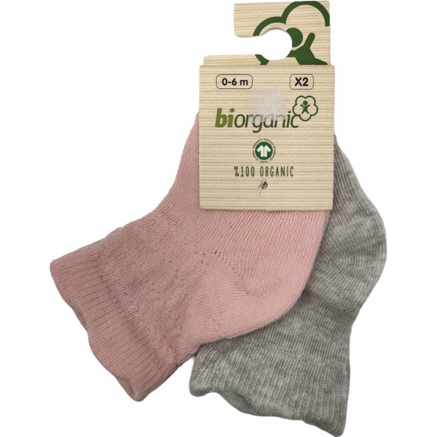 Bibaby Biorganic Desenli Basic 2'li Çorap, Gri, Pembe