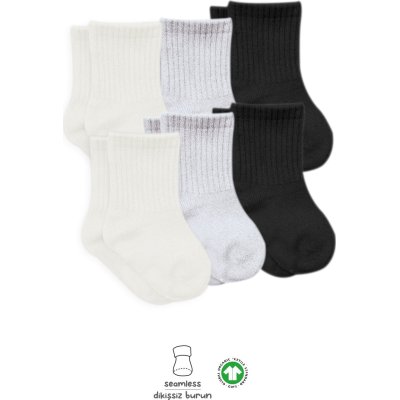 Bistyle Basic Penye Düz Soket Çorap, Ekru, Gri, Siyah, 6'lı