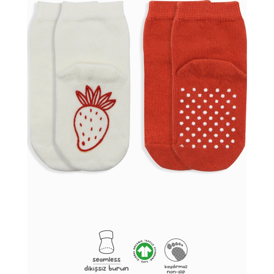 Bistyle 2'Li Meyve Figürlü Kaymaz Soket Çorap 10105 Kırmızı Ekru