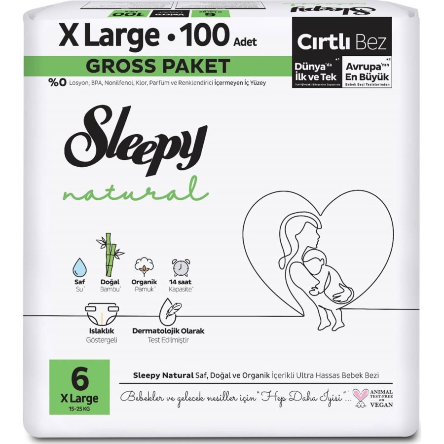 Sleepy Natural Bebek Bezi Gross Paket 6 Beden 15-25 Kg 100 Adet