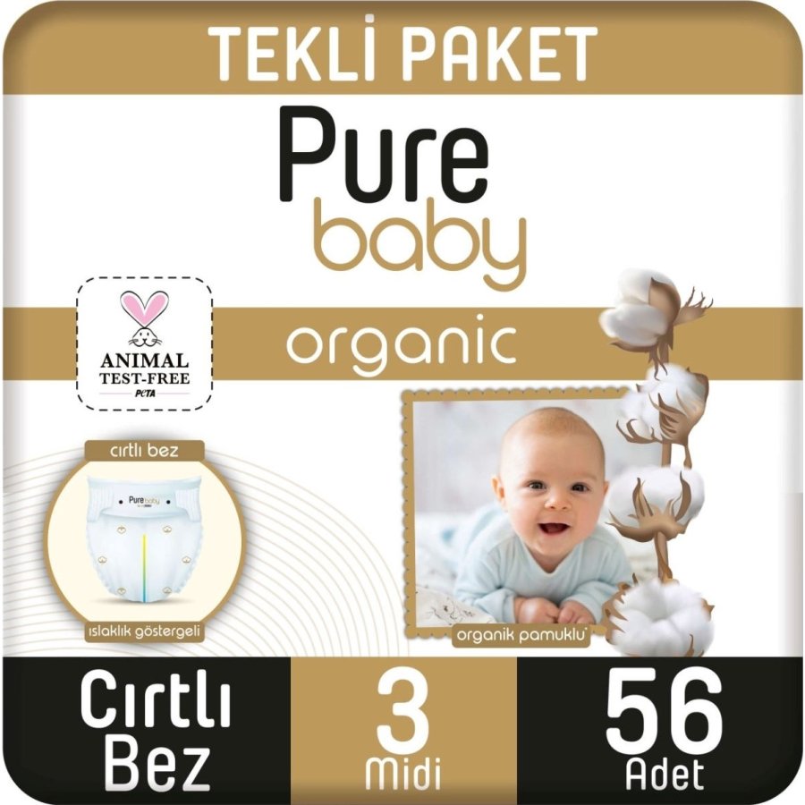 Sleepy Pure Baby Organik Bebek Bezi, 3 Beden, 56 Adet