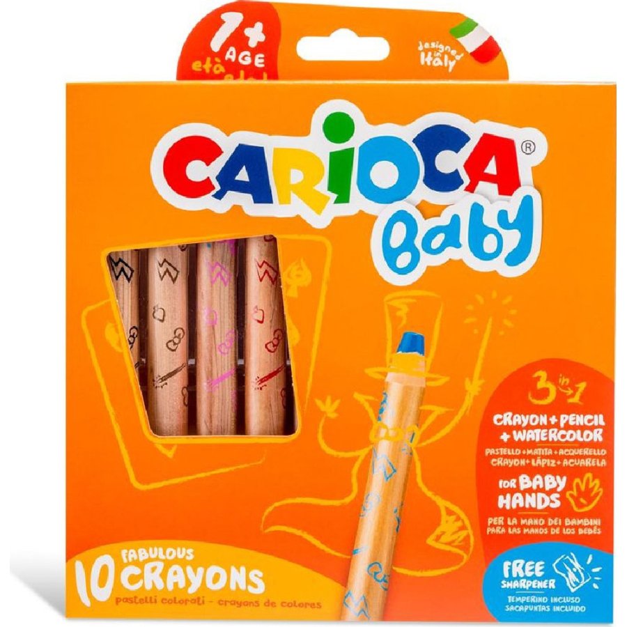 Carioca 3 In 1 Jumbo Bebek Ahşap Gövdeli Boya Kalemi, 10'lu, Kalemtıraş Hediyeli
