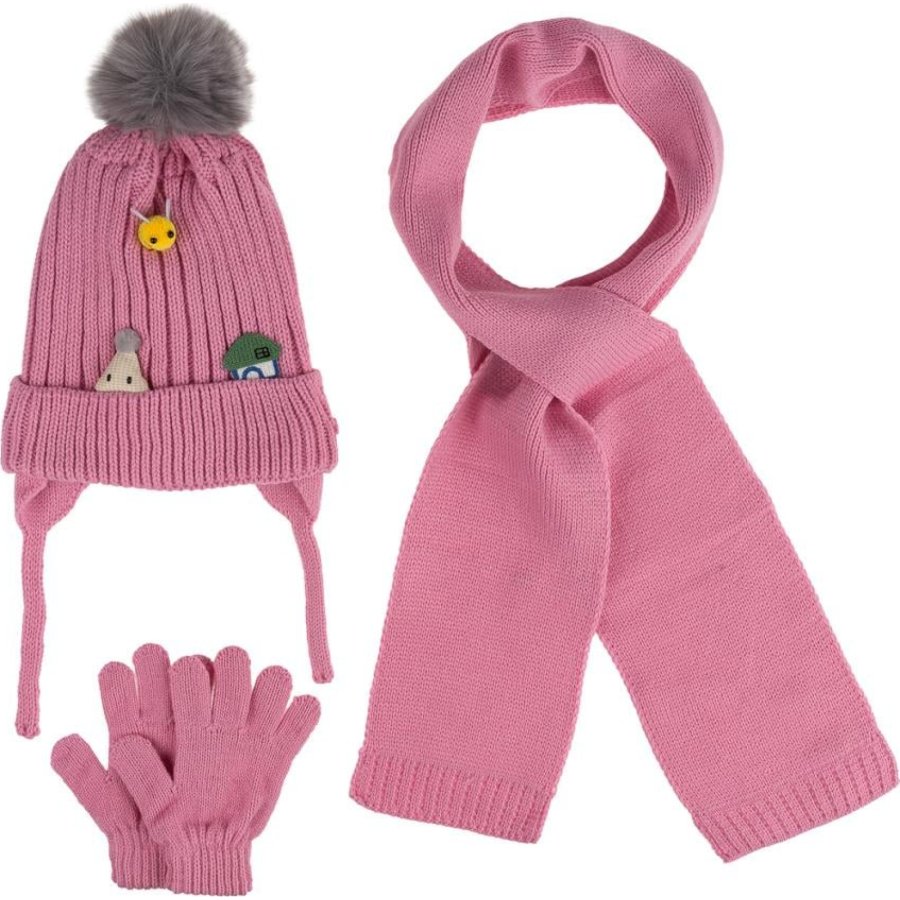 Kitti Bebe Kız Atkı Bere Eldiven Takım (1-4 Yaş) K24160-03 Pembe