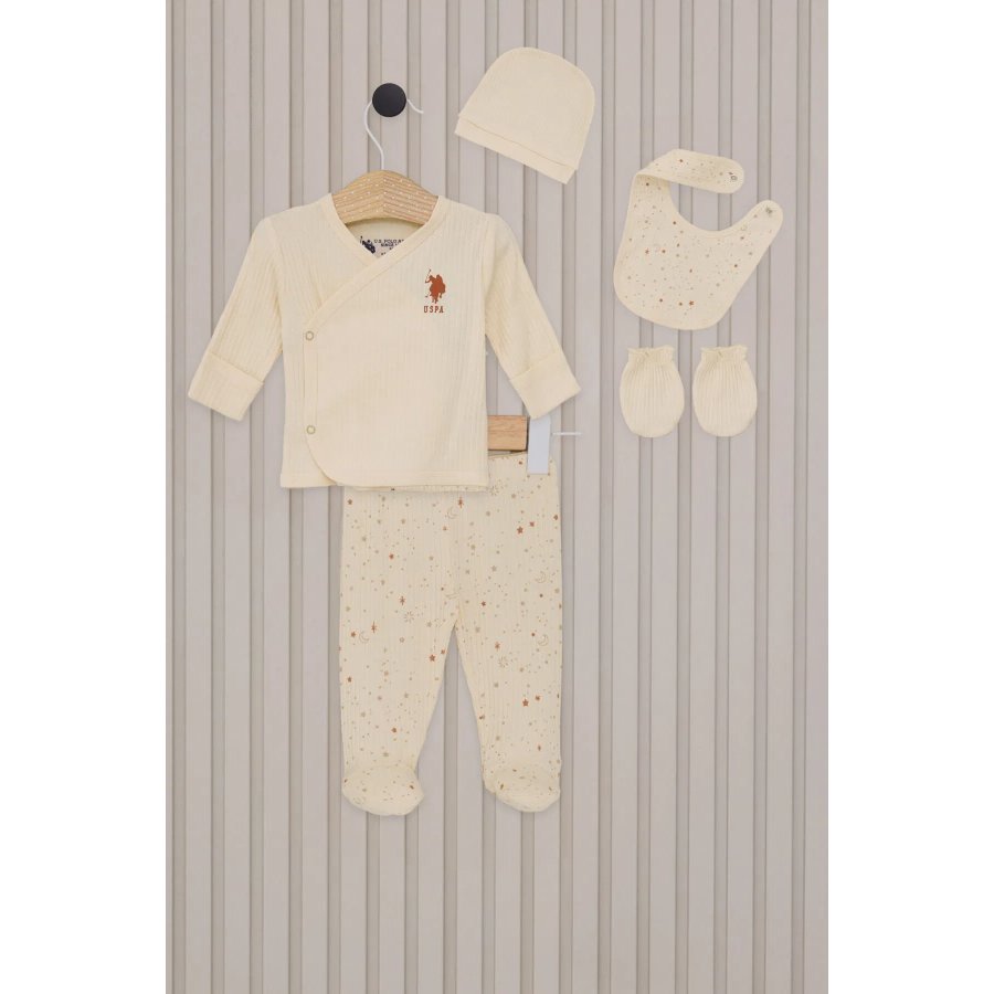 U.S.Polo Kız Bebek 5'Li Zıbın Seti USB2107 Krem