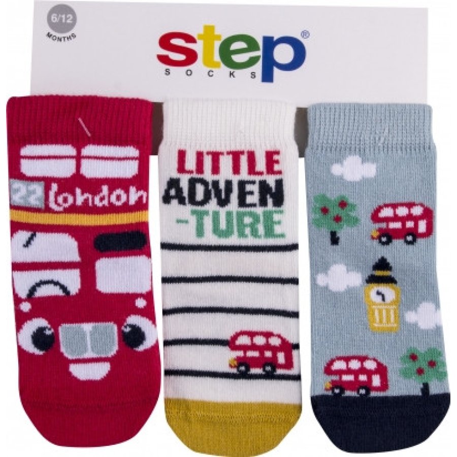 Step London Bus Soket Çorap, Karışık Renkli, 3'lü