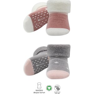 Bistyle Puanlı Kaymaz Havlu Soket Çorap 2'Li BS10502 Gri Pudra