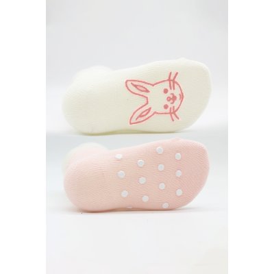 Bistyle Organik Penye Figürlü Kaymaz Soket Çorap, Pembe, Ekru, 2'li