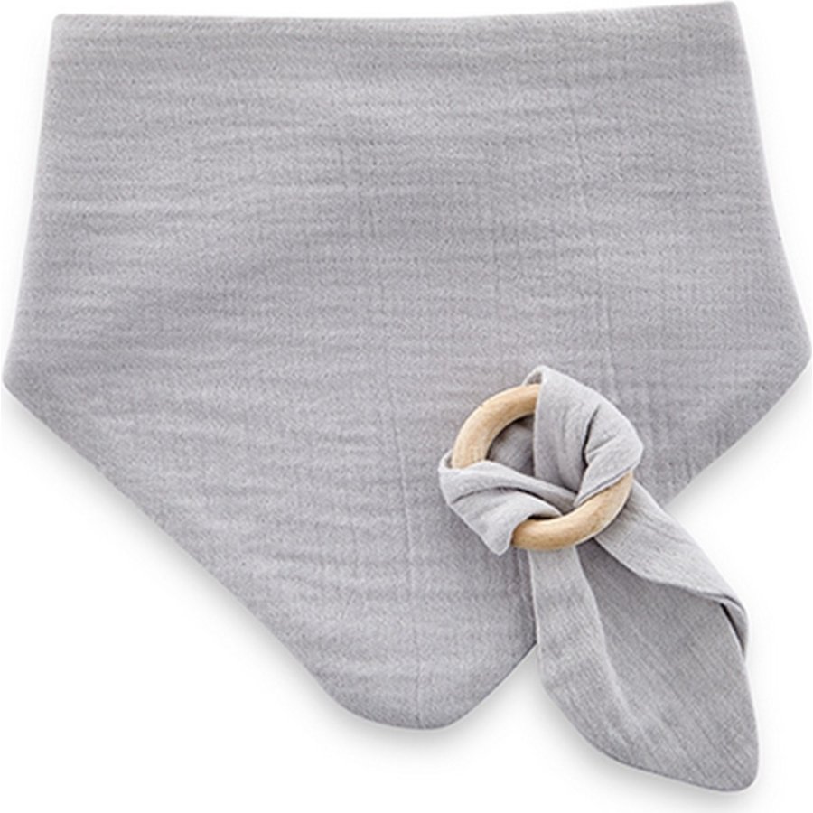 BabyJem Ahşap Diş Kaşıyıcılı Bürümcük Müslin Önlük, Gri