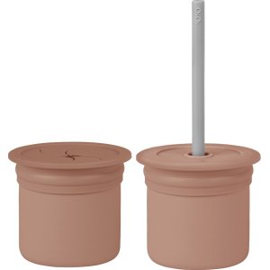 OiOi Ham+Hüp Pipetli Silikon Bardak Seti Woody Brown / Powder Grey
