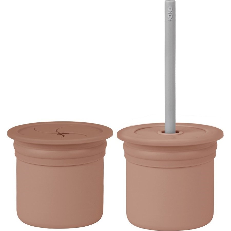 OiOi Ham+Hüp Pipetli Silikon Bardak Seti Woody Brown / Powder Grey