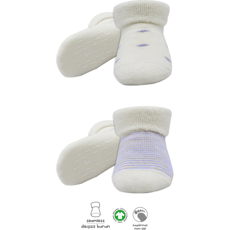 Bistyle 2'Li Havlu Soket Kaymaz Çorap 10504 İndigo Ekru