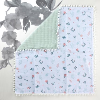 Sebi Bebe Ponponlu Çift Katlı Müslin Bebek Battaniye