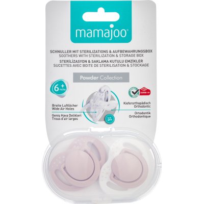 Mamajoo Sterilizasyon & Saklama Kutulu Ortodondik Emzik, 6 Ay+, Powder Pink, 2'li