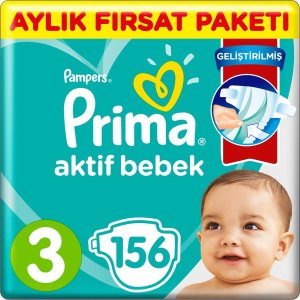 Prima Aktif Bebek Bezi, 3 Beden, 156 Adet