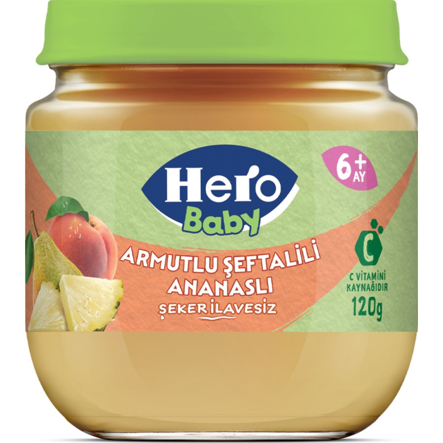 Hero Baby Armutlu Şeftalili Ananaslı Kavonoz Mama 120 Gr