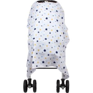 Sevi Bebe Müslin Bebek Arabası Örtüsü, Mavi, Yıldız Yağmuru