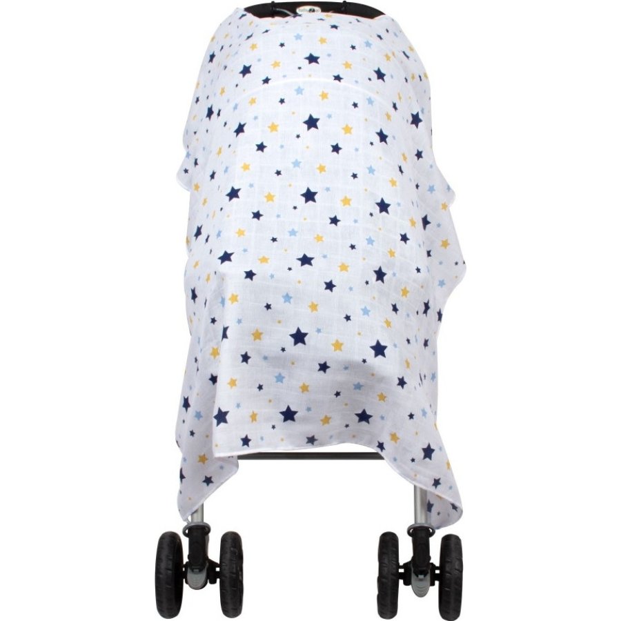 Sevi Bebe Müslin Bebek Arabası Örtüsü, Mavi, Yıldız Yağmuru