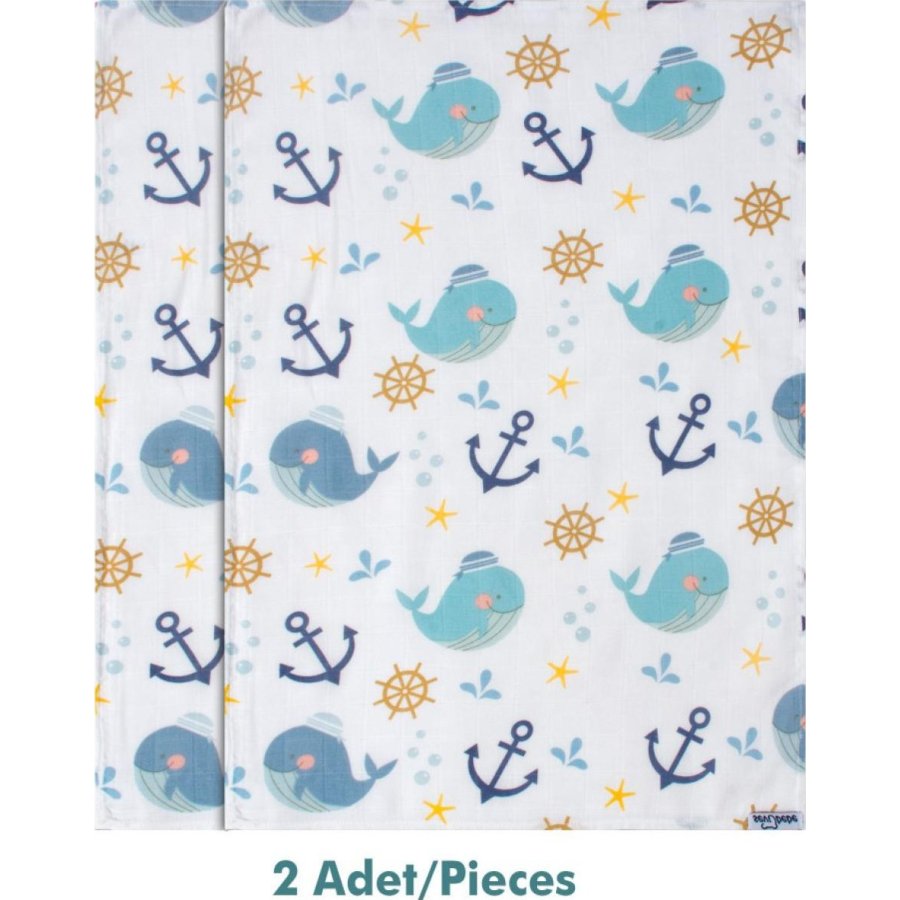 Sevi Bebe Desenli Müslin Çok Amaçlı Bez, Balık, 2 Adet