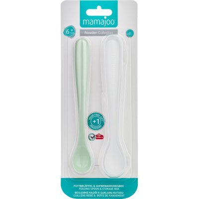 Mamajoo Beslenme Kaşığı & Saklama Kutusu, Powder Green, 2'li