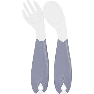 BabyJem Açılı Mama Kaşık Çatal Takımı, Gri