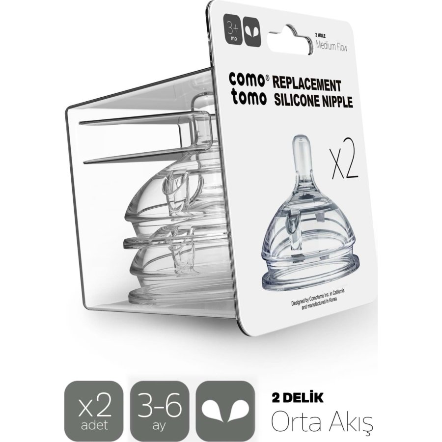 Comotomo Silikon 2'Li Biberon Emziği Orta Akış 3-6 Ay