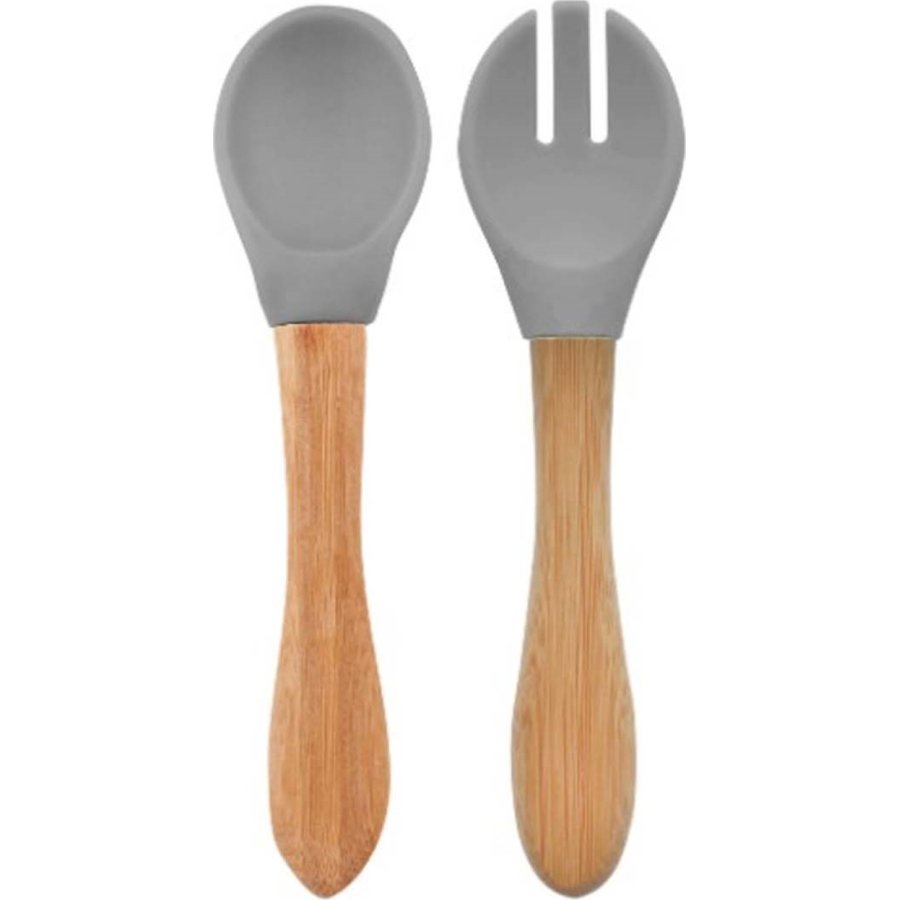 OiOi Mama Kaşığı ve Çatal Seti Powder Grey