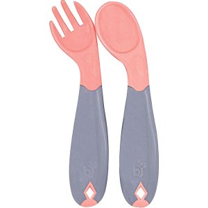 BabyJem Açılı Mama Kaşık Çatal Takımı, Gül Kurusu