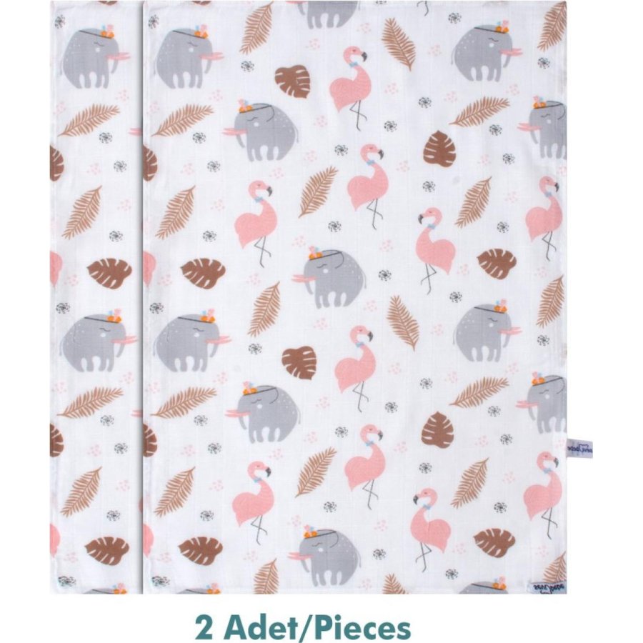 Sevi Bebe Desenli Müslin Çok Amaçlı Bez, Flamingo, 2 Adet