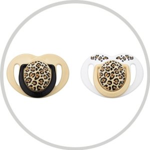 Mamajoo Sterilizasyon & Saklama Kutulu 2'li Ortodondik Emzik, 6 Ay+, Bej, Leopar