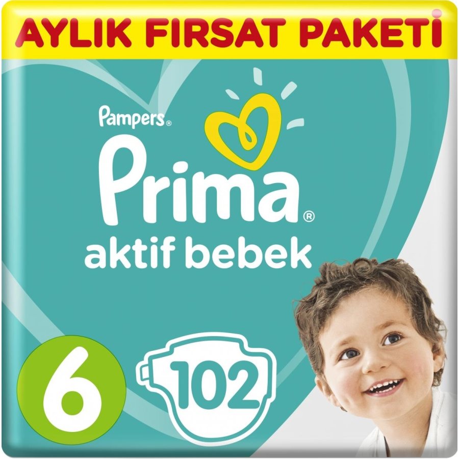 Prima Aktif Bebek Bezi, 6 Beden, 102 Adet