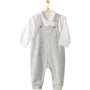 Andywawa Penguin Planet Bebek Salopet Takım, Ekru, Gri
