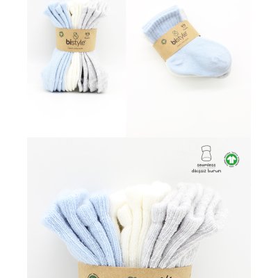 Bistyle Basic Penye Düz Soket Çorap, Mavi, Ekru, 6'lı