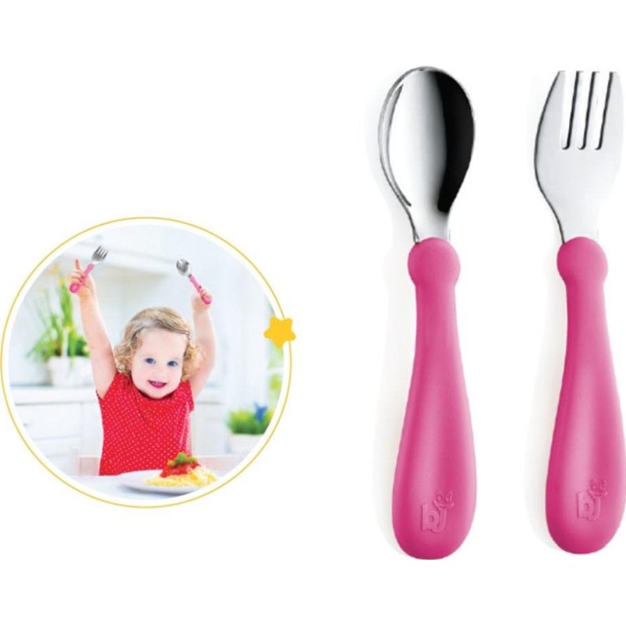 BabyJem Paslanmaz Çelik Çatal Kaşık Seti, Pembe