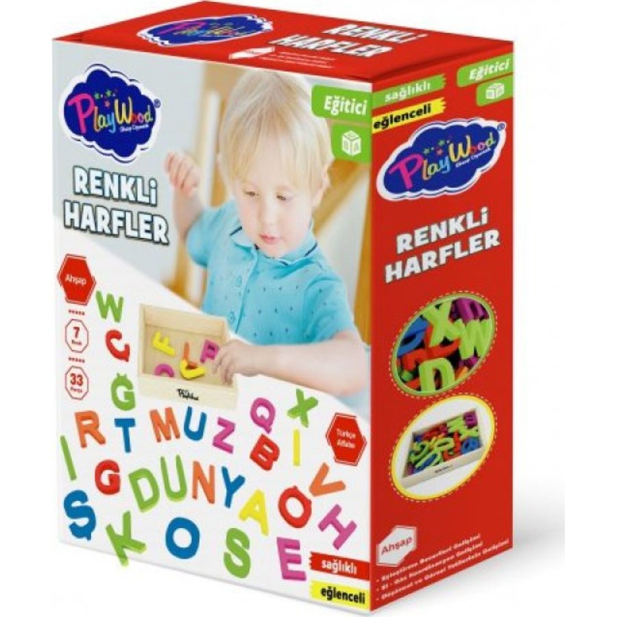 PlayWood Ahşap Kasalı Renkli Harfler 33 Parça 402