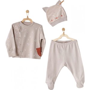 Andywawa Organic Newborn Baby 3 Parça Bebek Zıbın Takımı, Bej
