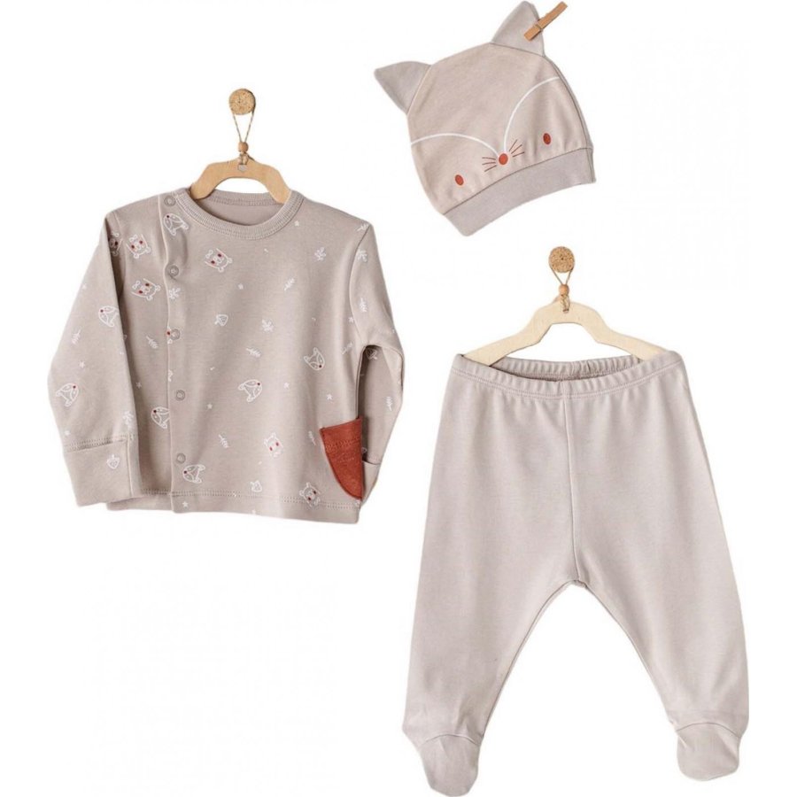 Andywawa Organic Newborn Baby 3 Parça Bebek Zıbın Takımı, Bej