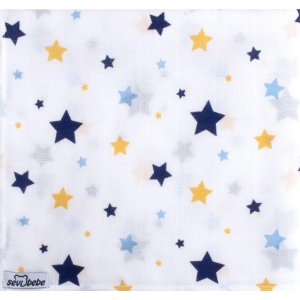Sevi Bebe Desenli Müslin Çok Amaçlı Bez, Mavi, Yıldız Yağmuru, 2 Adet