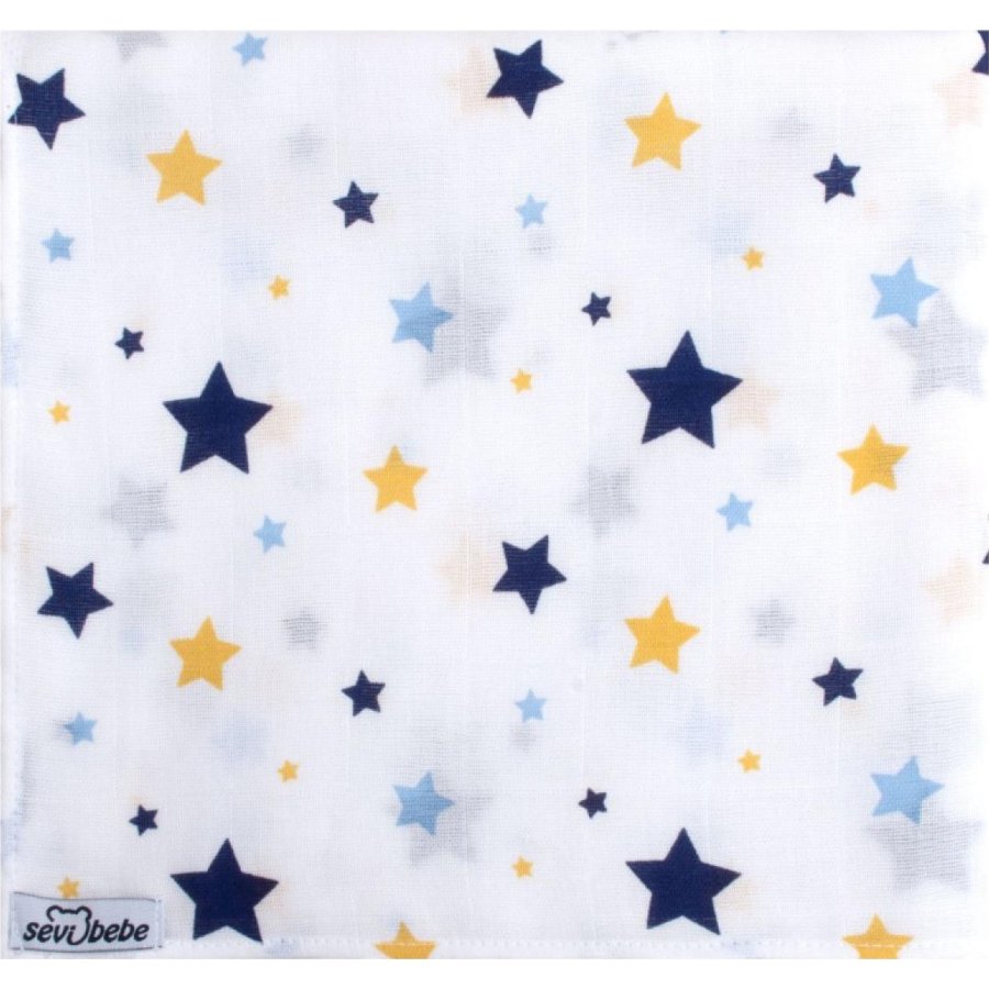 Sevi Bebe Desenli Müslin Çok Amaçlı Bez, Mavi, Yıldız Yağmuru, 2 Adet