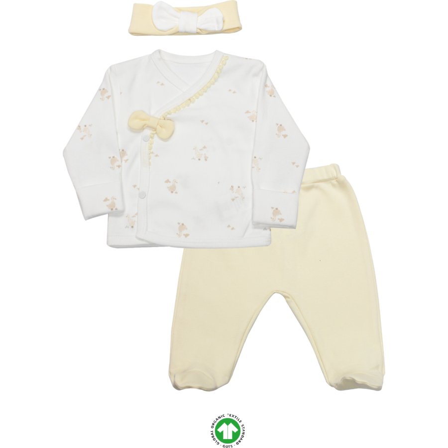 Bistyle 3'lü Zıbın Takım Welcome Baby Duck 13104 Sarı-Ekru