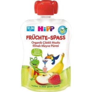 Hipp Organik Çilekli Muzlu Elmalı Meyve Püreli Kavanoz Maması, 90 g